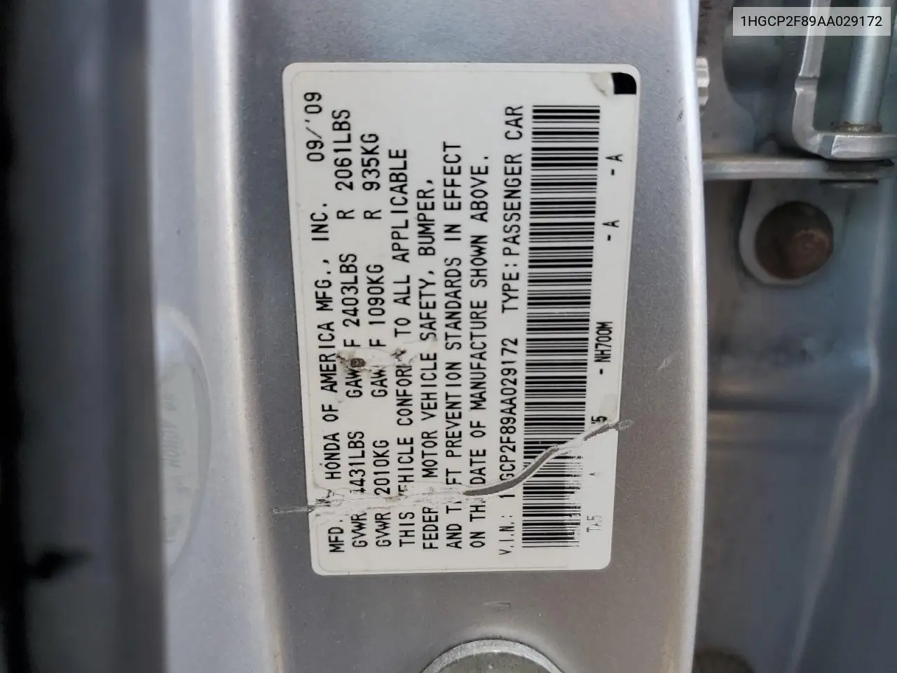 1HGCP2F89AA029172 2010 Honda Accord Exl