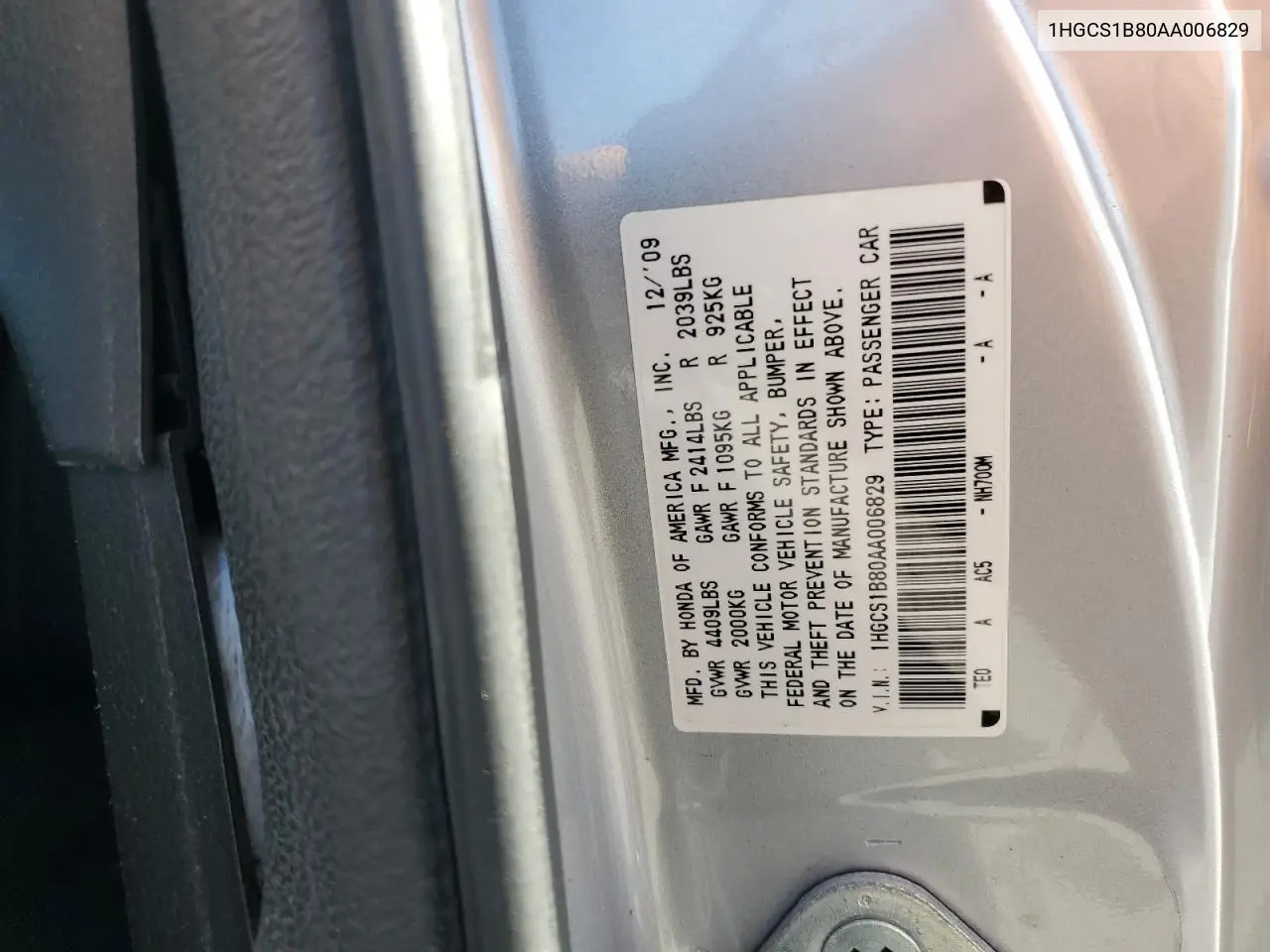 1HGCS1B80AA006829 2010 Honda Accord Exl