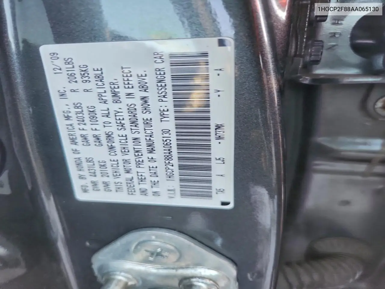 1HGCP2F88AA065130 2010 Honda Accord Exl