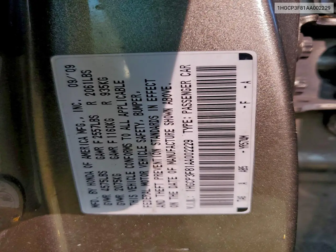 1HGCP3F81AA002229 2010 Honda Accord Exl