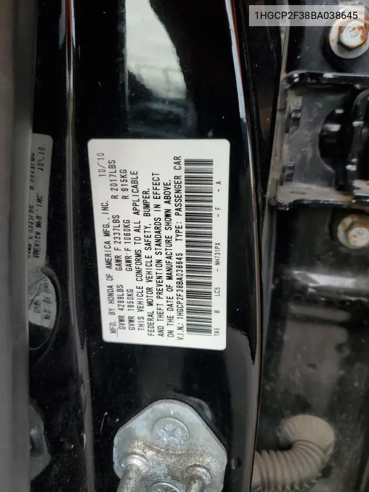 1HGCP2F38BA038645 2011 Honda Accord Lx