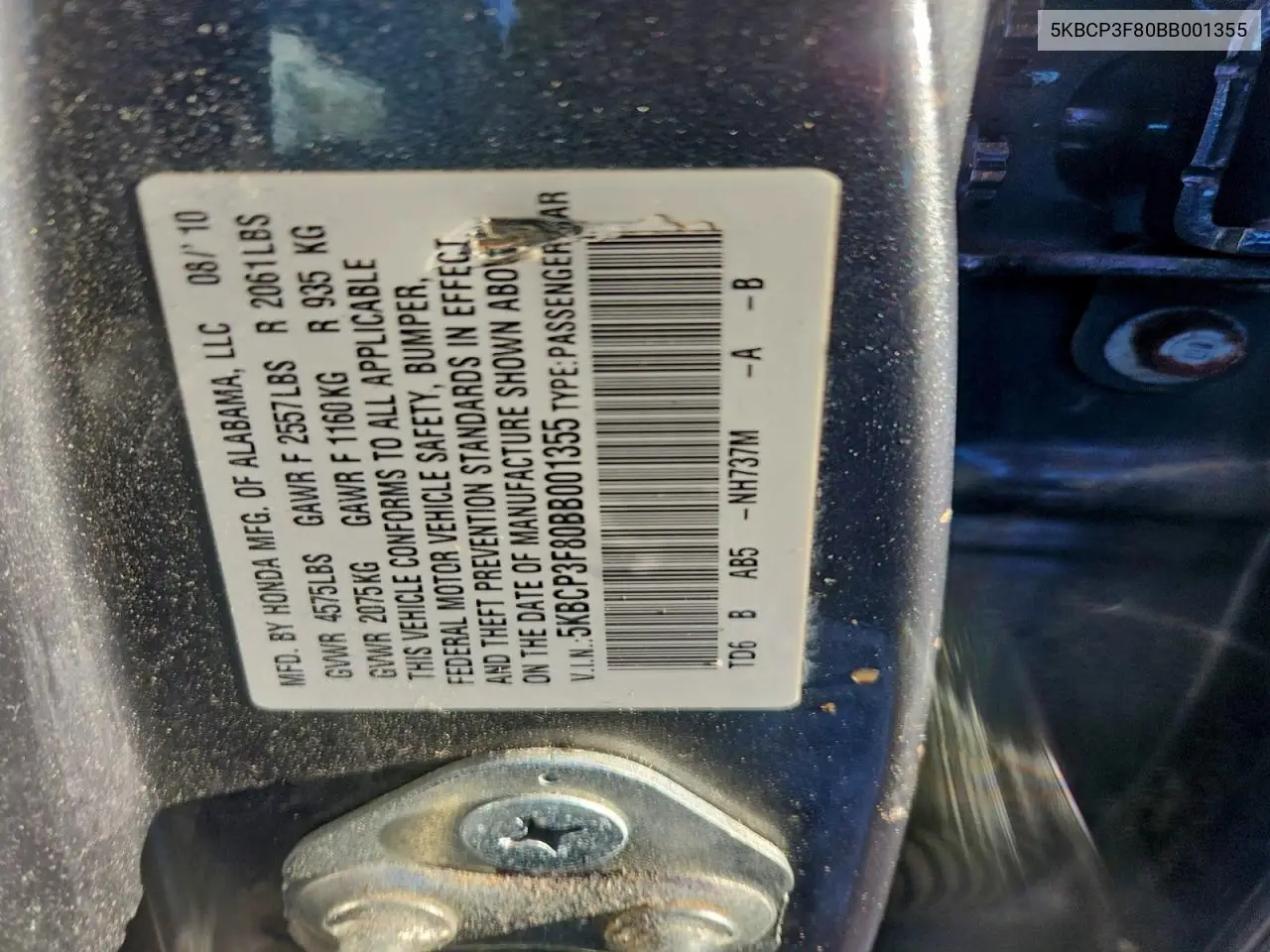 5KBCP3F80BB001355 2011 Honda Accord Exl