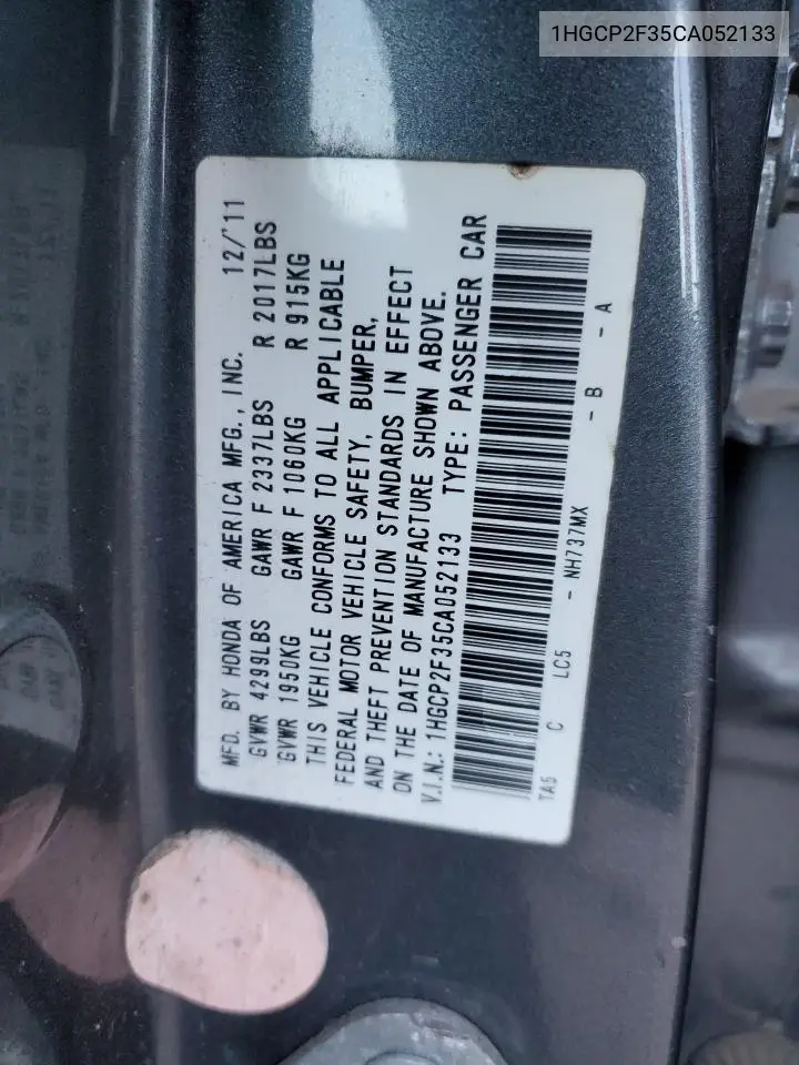 1HGCP2F35CA052133 2012 Honda Accord