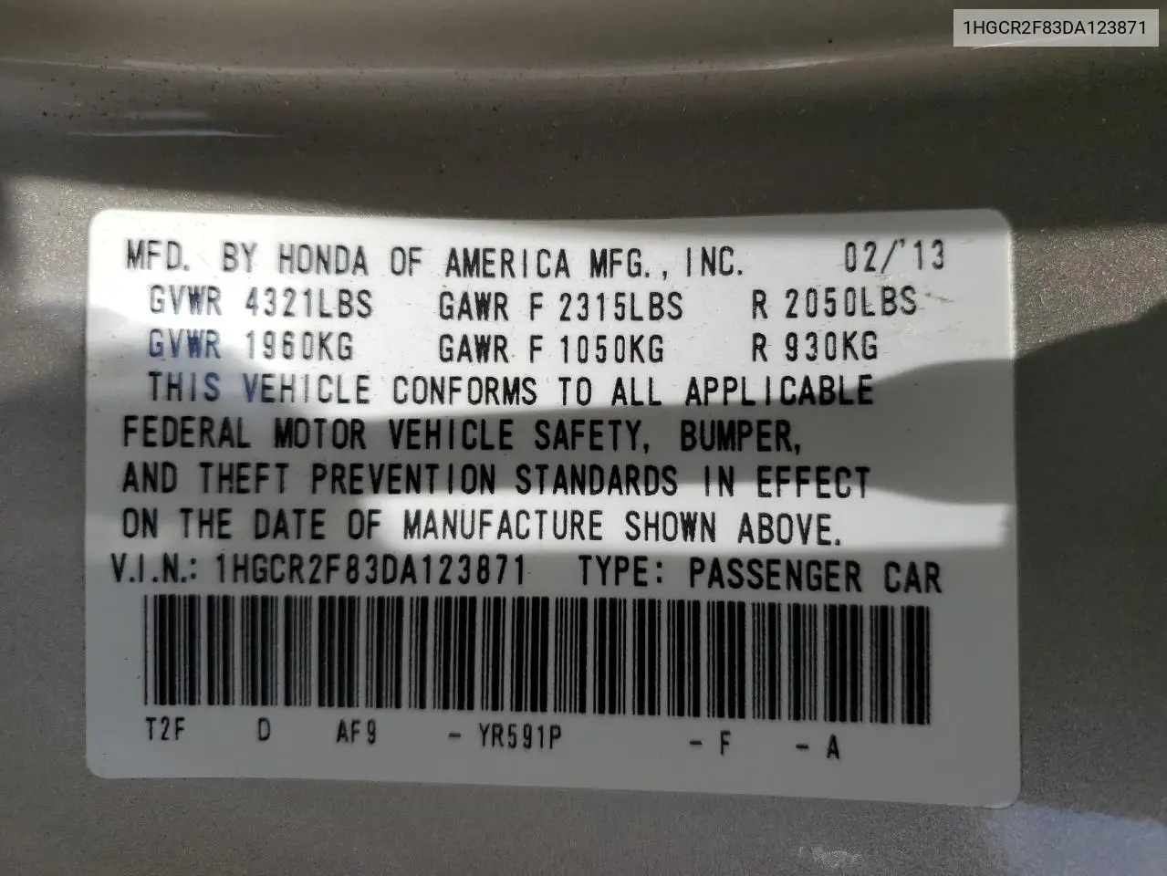 1HGCR2F83DA123871 2013 Honda Accord Exl
