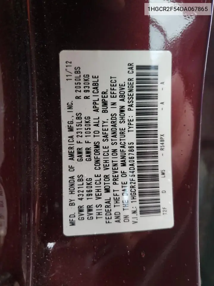 1HGCR2F54DA067865 2013 Honda Accord Sport
