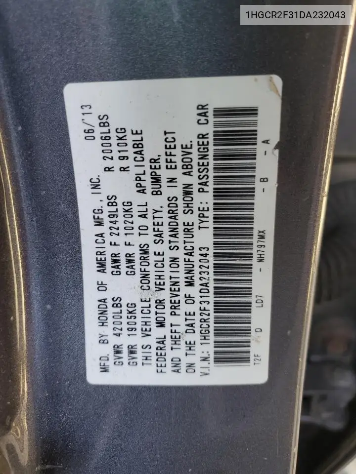1HGCR2F31DA232043 2013 Honda Accord Lx