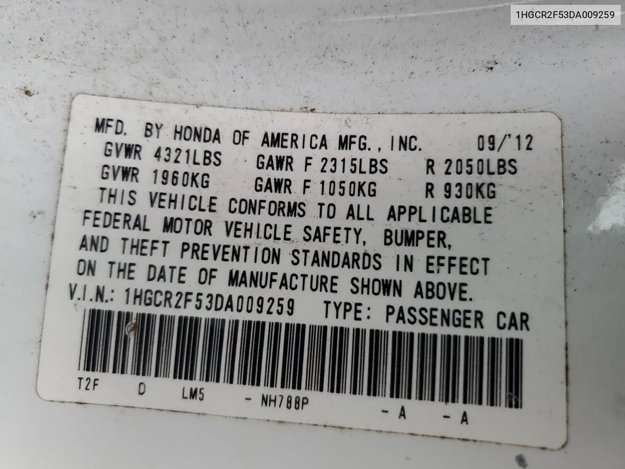 1HGCR2F53DA009259 2013 Honda Accord Sport