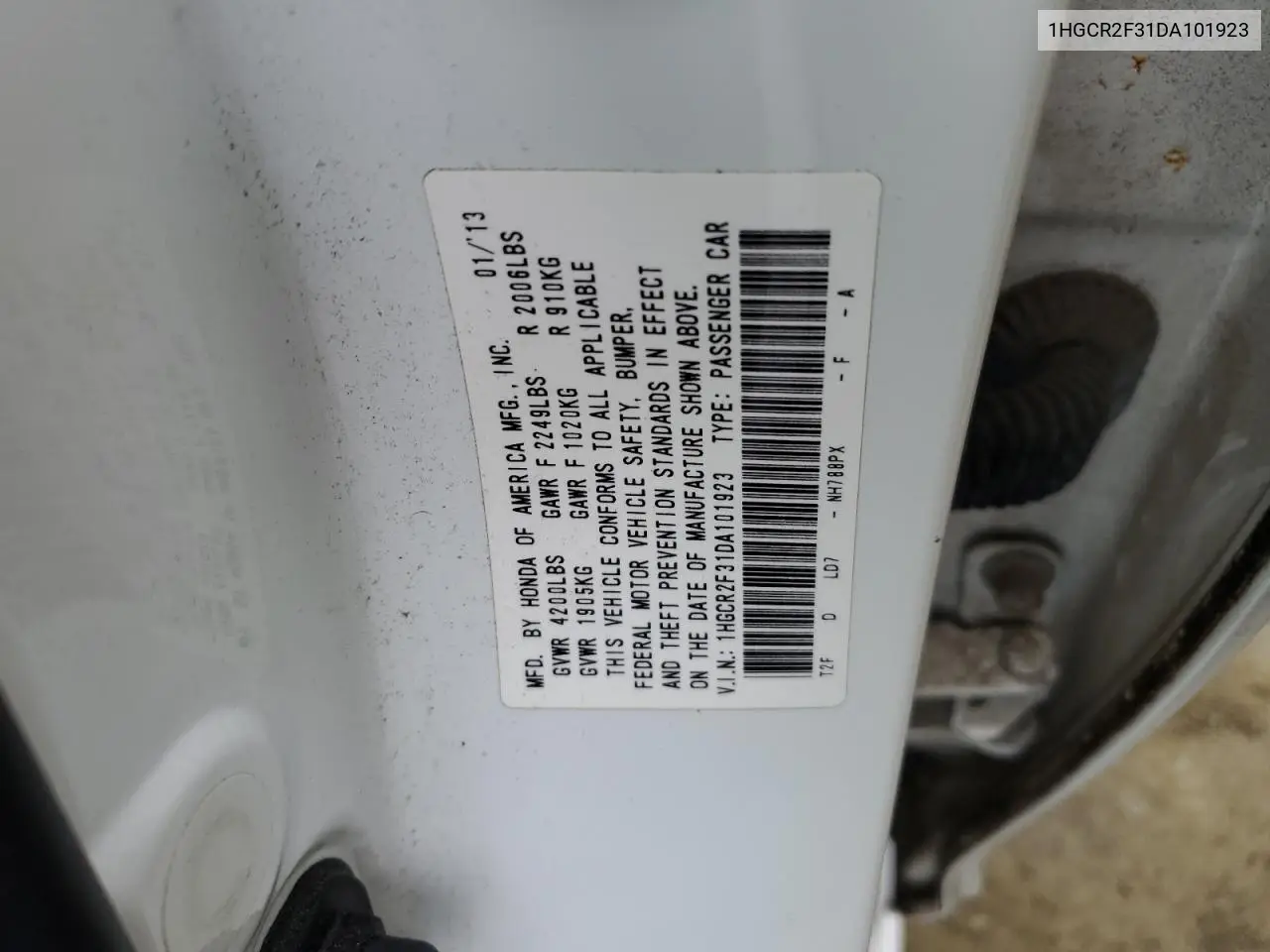 1HGCR2F31DA101923 2013 Honda Accord Lx