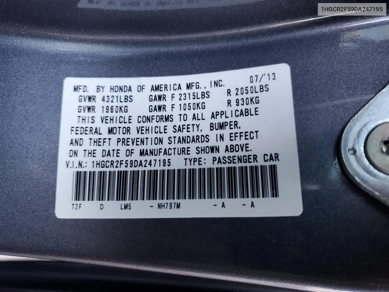 1HGCR2F59DA247195 2013 Honda Accord Sport