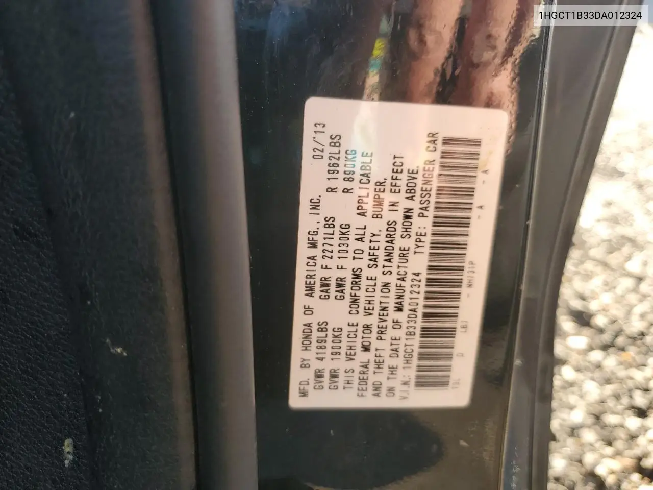 1HGCT1B33DA012324 2013 Honda Accord Lx-S