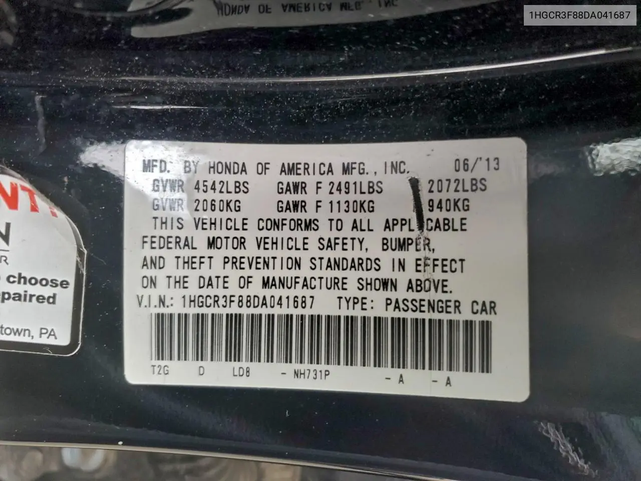 1HGCR3F88DA041687 2013 Honda Accord Exl