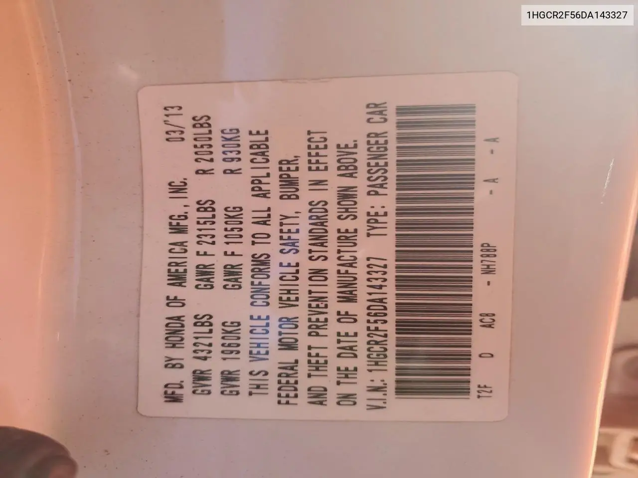 1HGCR2F56DA143327 2013 Honda Accord Sport