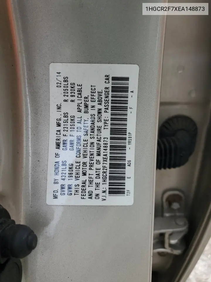 1HGCR2F7XEA148873 2014 Honda Accord Ex