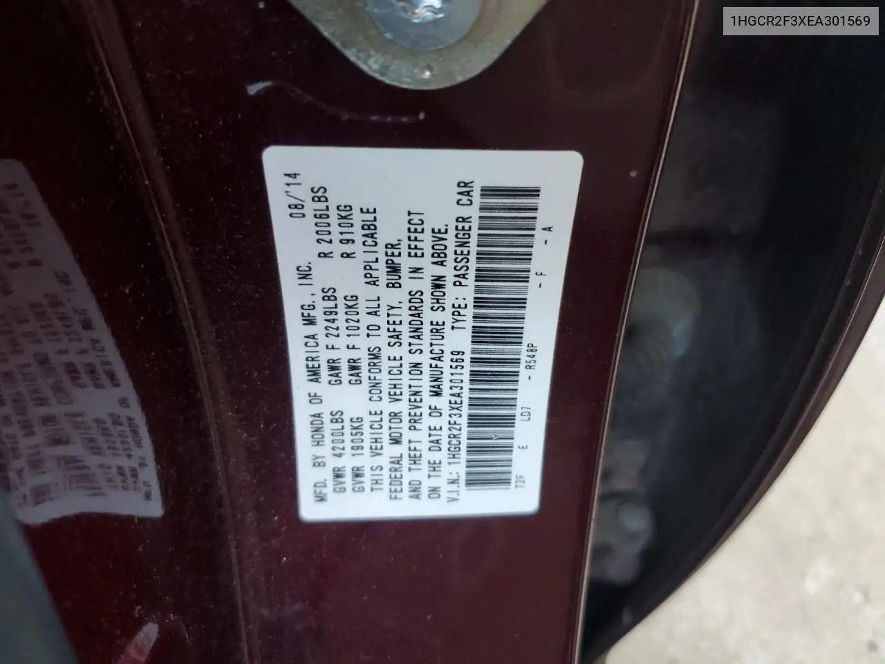 1HGCR2F3XEA301569 2014 Honda Accord Lx
