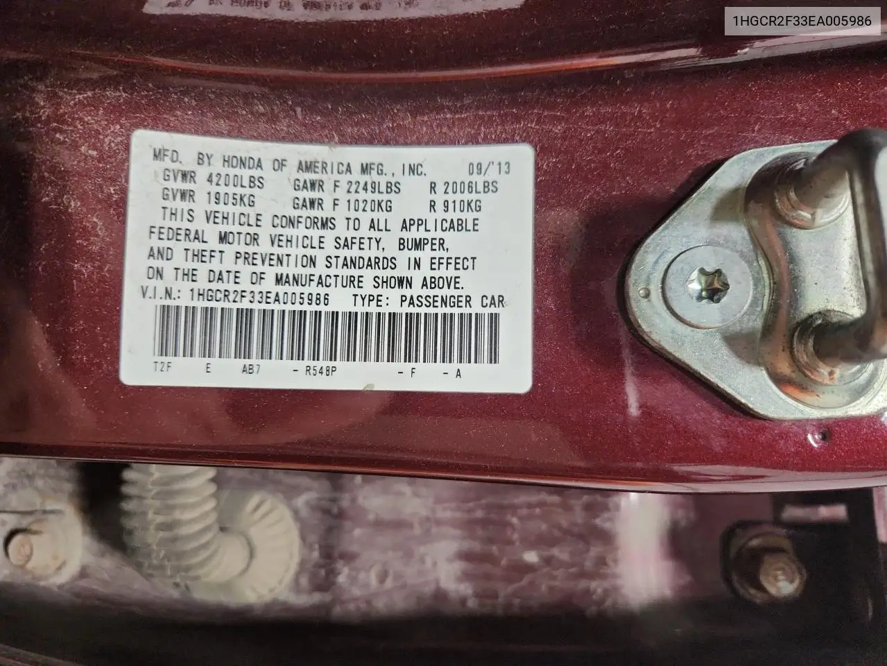 1HGCR2F33EA005986 2014 Honda Accord Lx