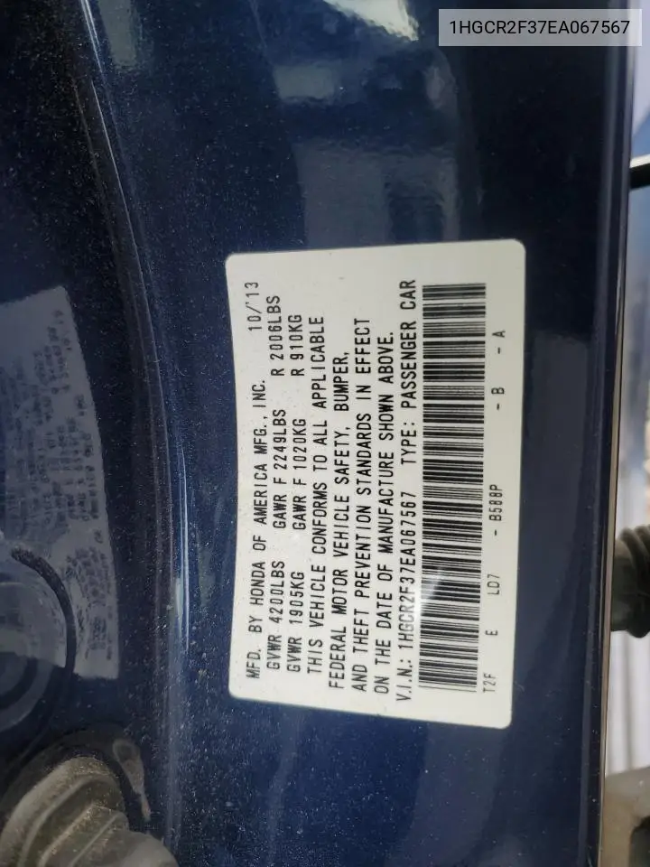 1HGCR2F37EA067567 2014 Honda Accord Lx