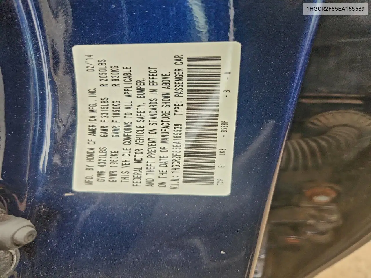 1HGCR2F85EA165539 2014 Honda Accord Exl