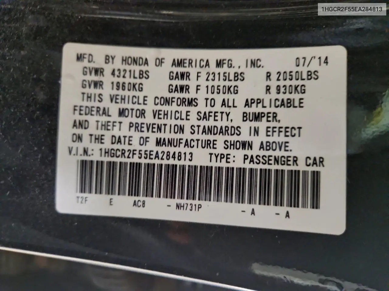 1HGCR2F55EA284813 2014 Honda Accord Sport