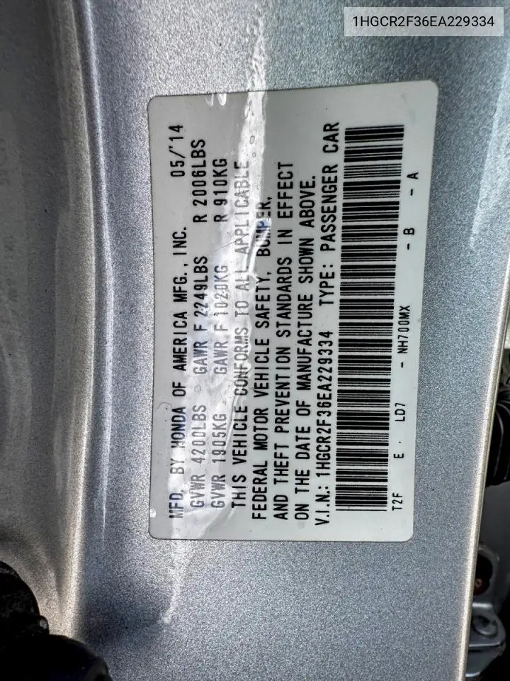 1HGCR2F36EA229334 2014 Honda Accord Lx