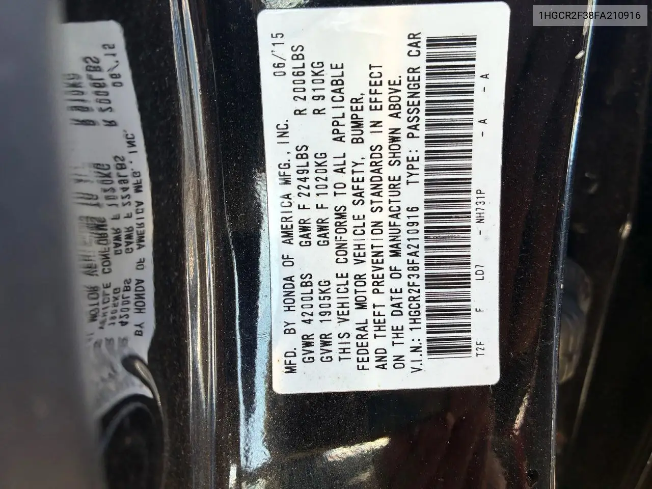 1HGCR2F38FA210916 2015 Honda Accord Lx