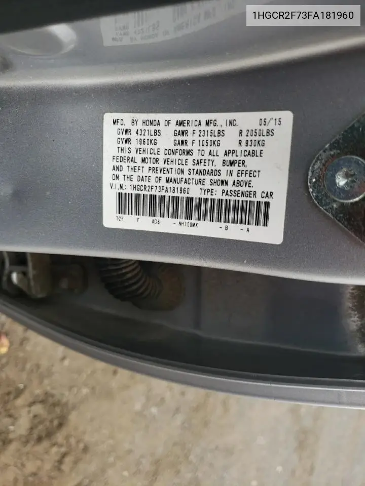1HGCR2F73FA181960 2015 Honda Accord Ex
