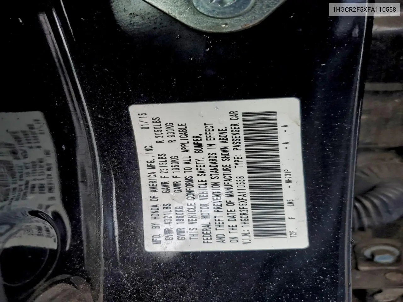 1HGCR2F5XFA110558 2015 Honda Accord Sport