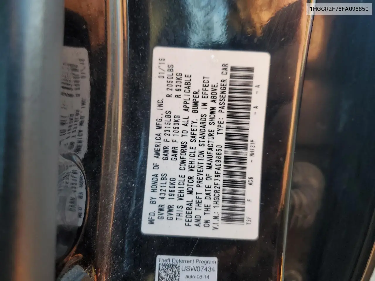 1HGCR2F78FA098850 2015 Honda Accord Ex