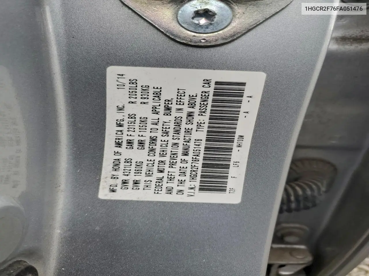1HGCR2F76FA051476 2015 Honda Accord Ex