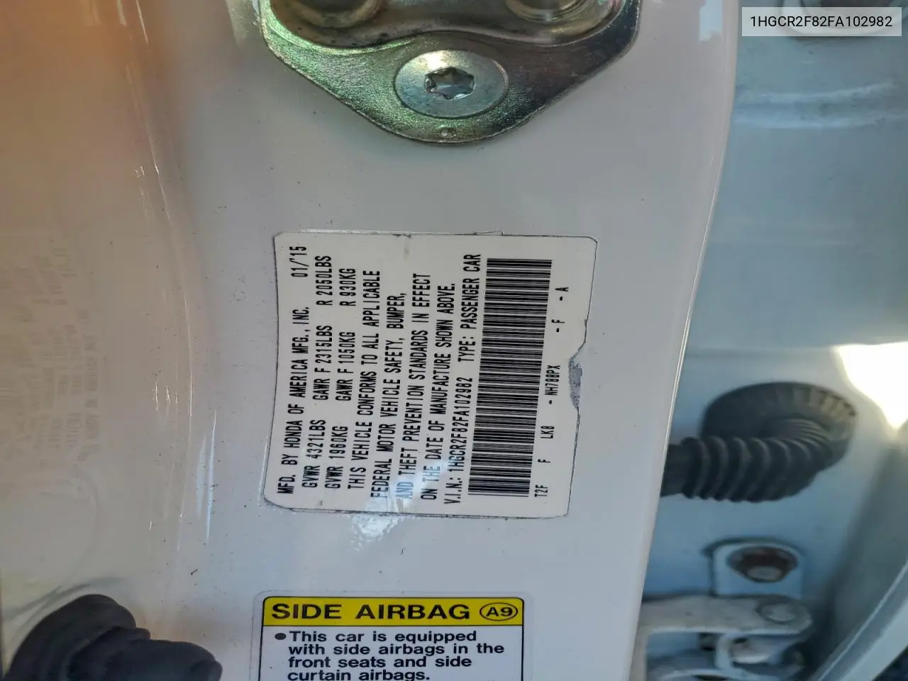 1HGCR2F82FA102982 2015 Honda Accord Exl