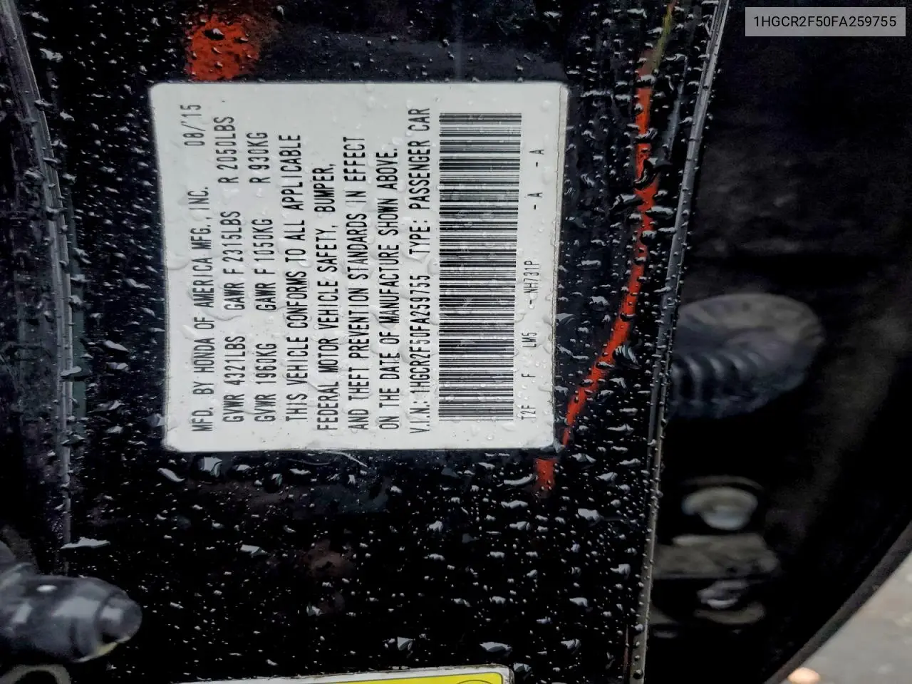 1HGCR2F50FA259755 2015 Honda Accord Sport