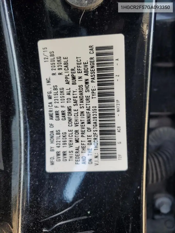1HGCR2F57GA093350 2016 Honda Accord Sport