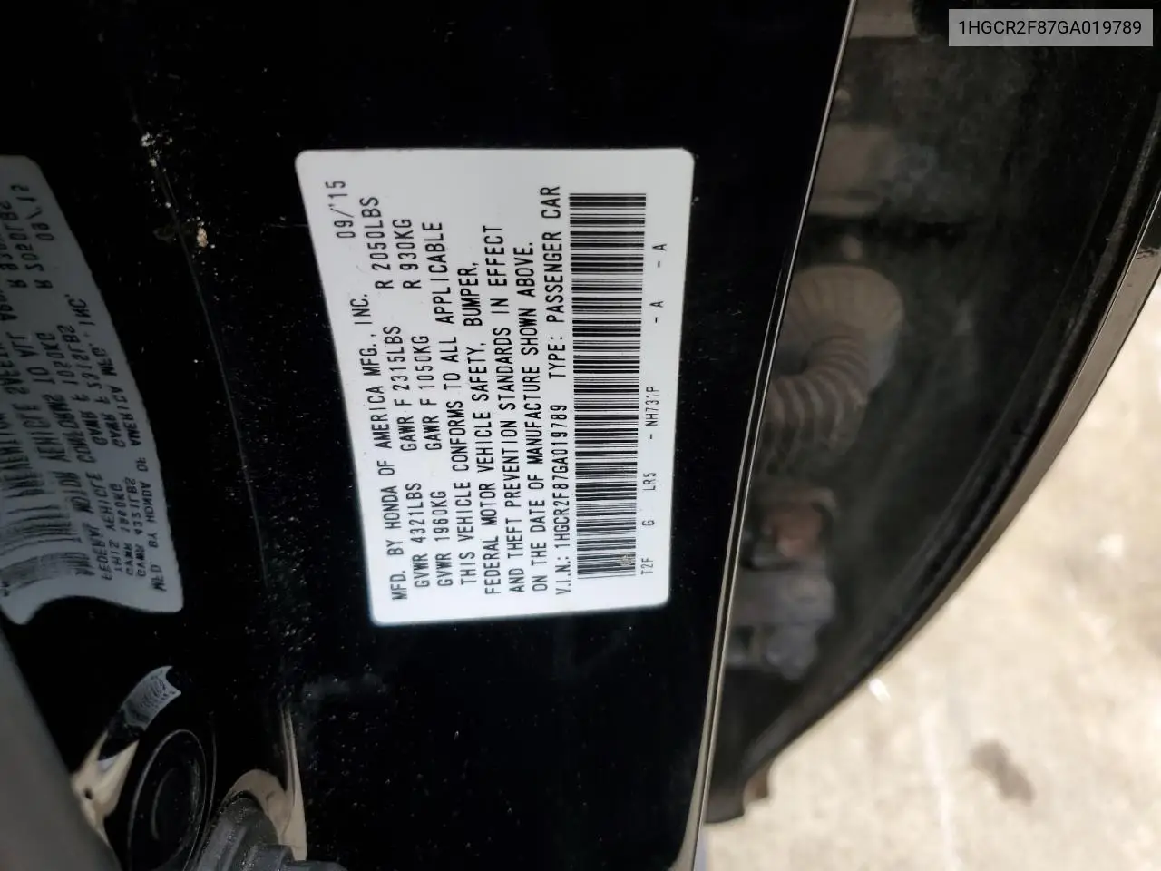 1HGCR2F87GA019789 2016 Honda Accord Exl