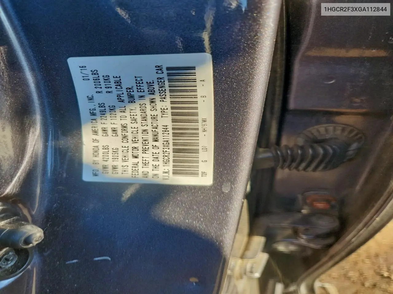 1HGCR2F3XGA112844 2016 Honda Accord Lx