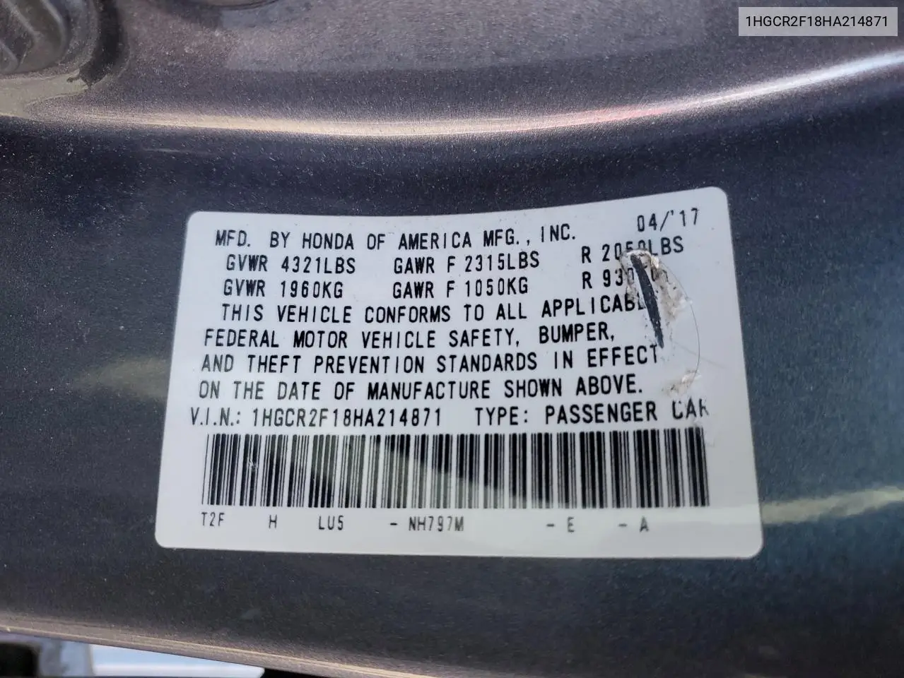 1HGCR2F18HA214871 2017 Honda Accord Sport Special Edition