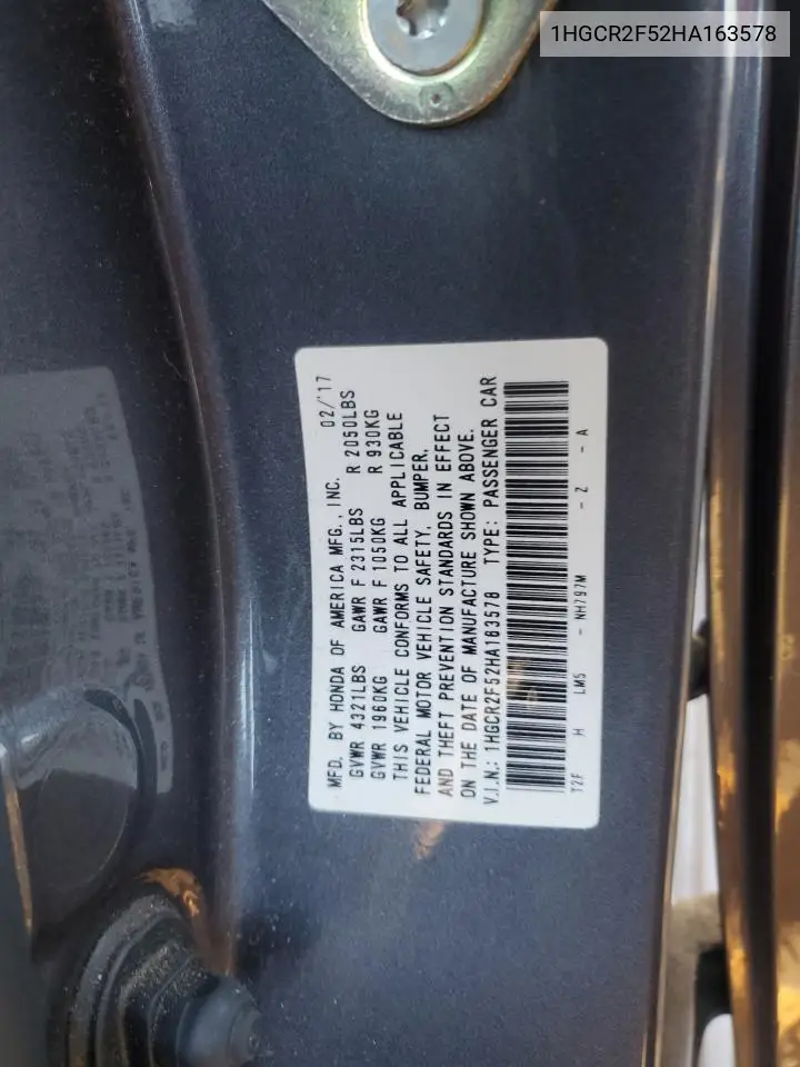1HGCR2F52HA163578 2017 Honda Accord Sport