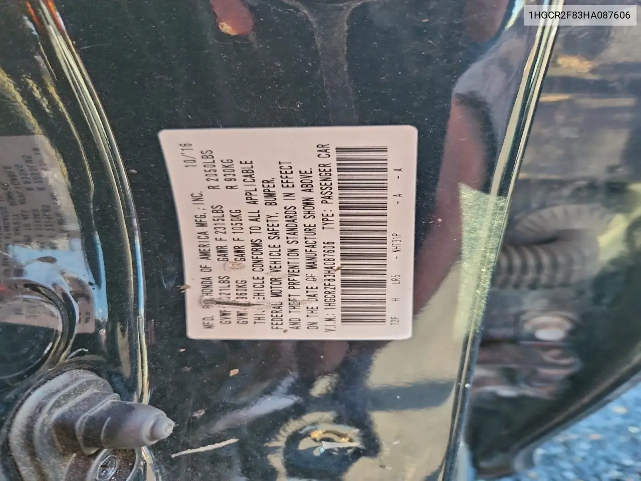 1HGCR2F83HA087606 2017 Honda Accord Exl