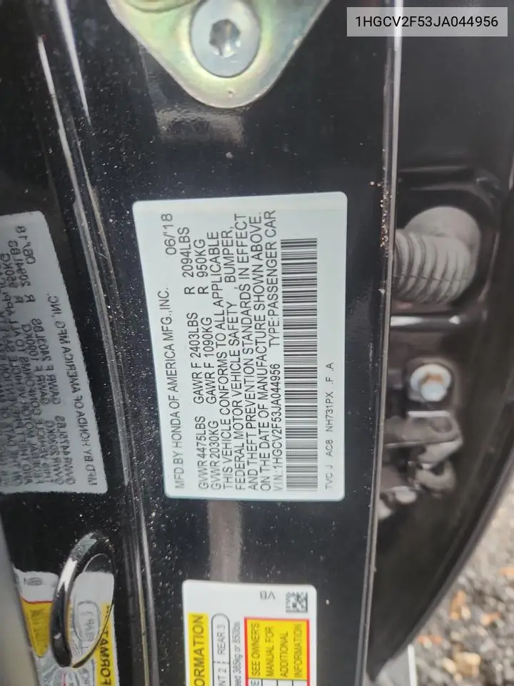 1HGCV2F53JA044956 2018 Honda Accord Exl