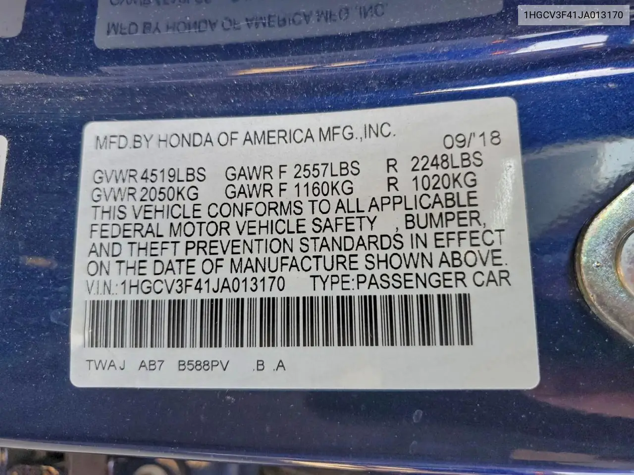 1HGCV3F41JA013170 2018 Honda Accord Hybrid Ex