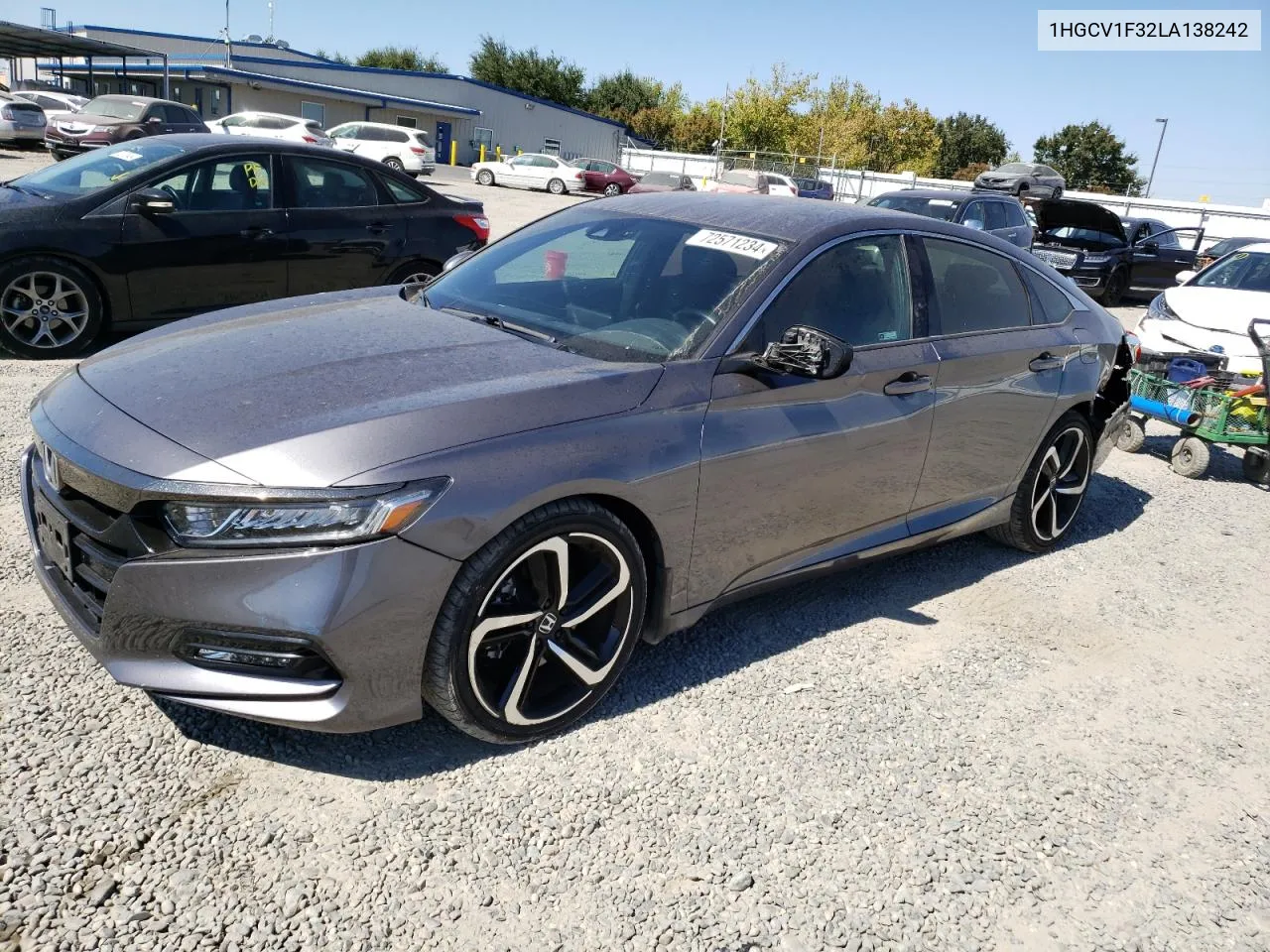 2020 Honda Accord Sport VIN: 1HGCV1F32LA138242 Lot: 72571234