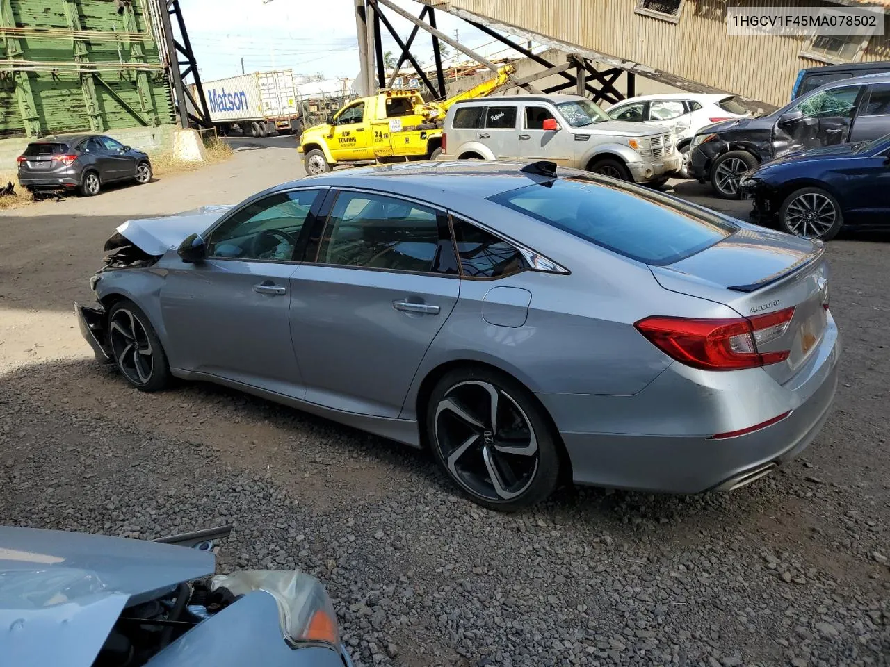 2021 Honda Accord Sport Se VIN: 1HGCV1F45MA078502 Lot: 53729114