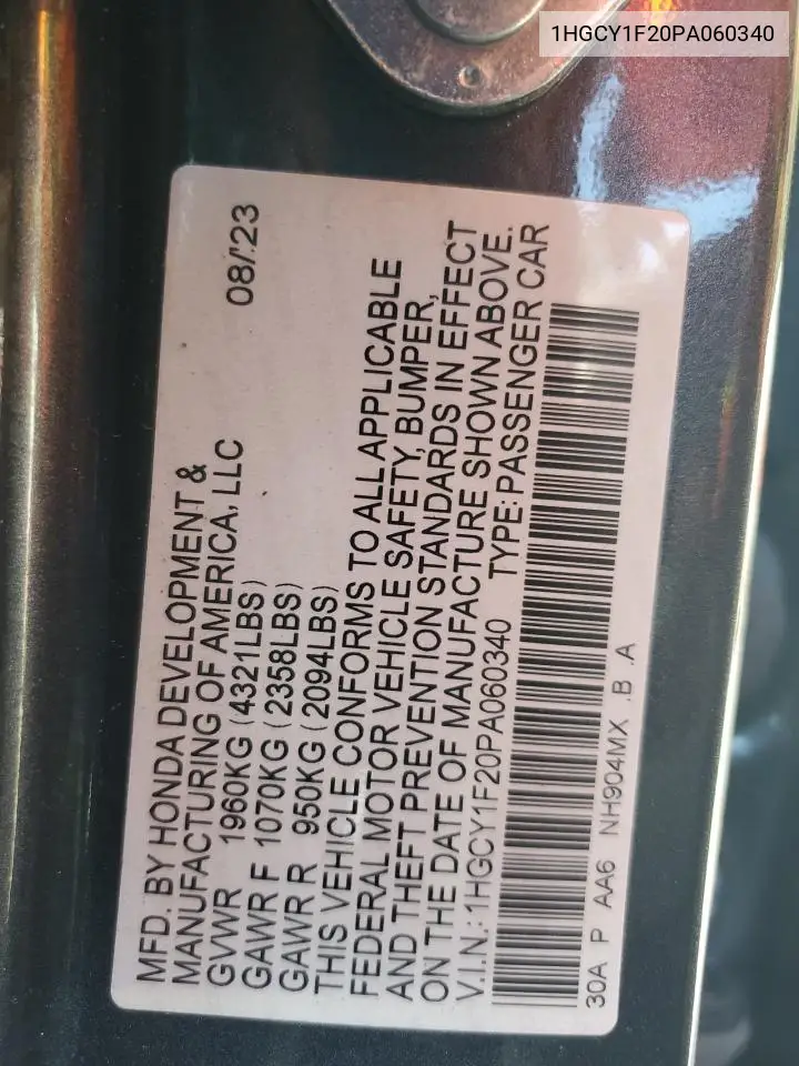 1HGCY1F20PA060340 2023 Honda Accord Lx