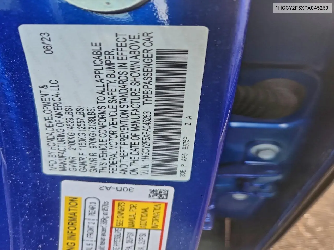 1HGCY2F5XPA045263 2023 Honda Accord Hybrid Sport