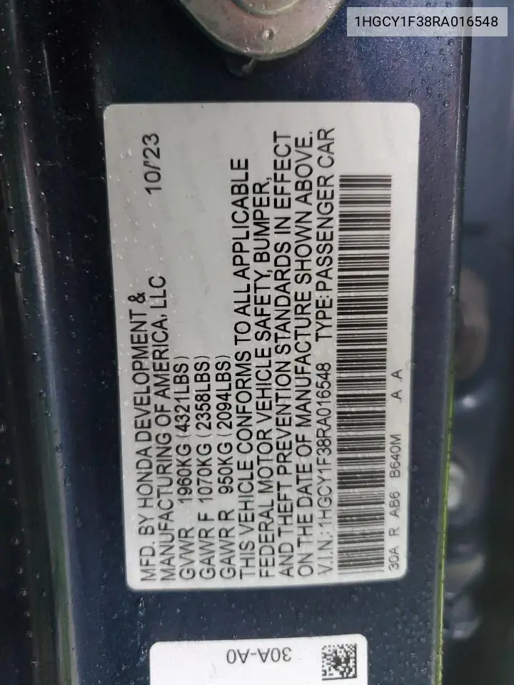 1HGCY1F38RA016548 2024 Honda Accord Ex