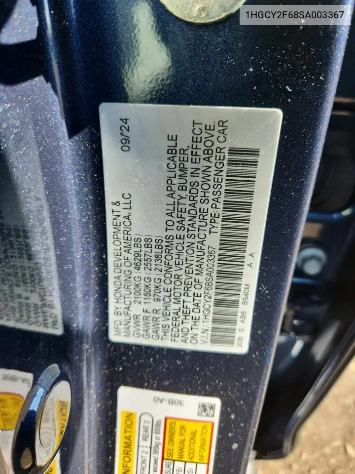 1HGCY2F68SA003367 2025 Honda Accord Hybrid Exl