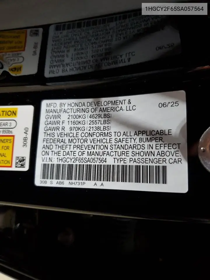 1HGCY2F65SA057564 2025 Honda Accord Hybrid Exl