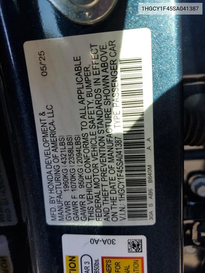1HGCY1F45SA041387 2025 Honda Accord Se