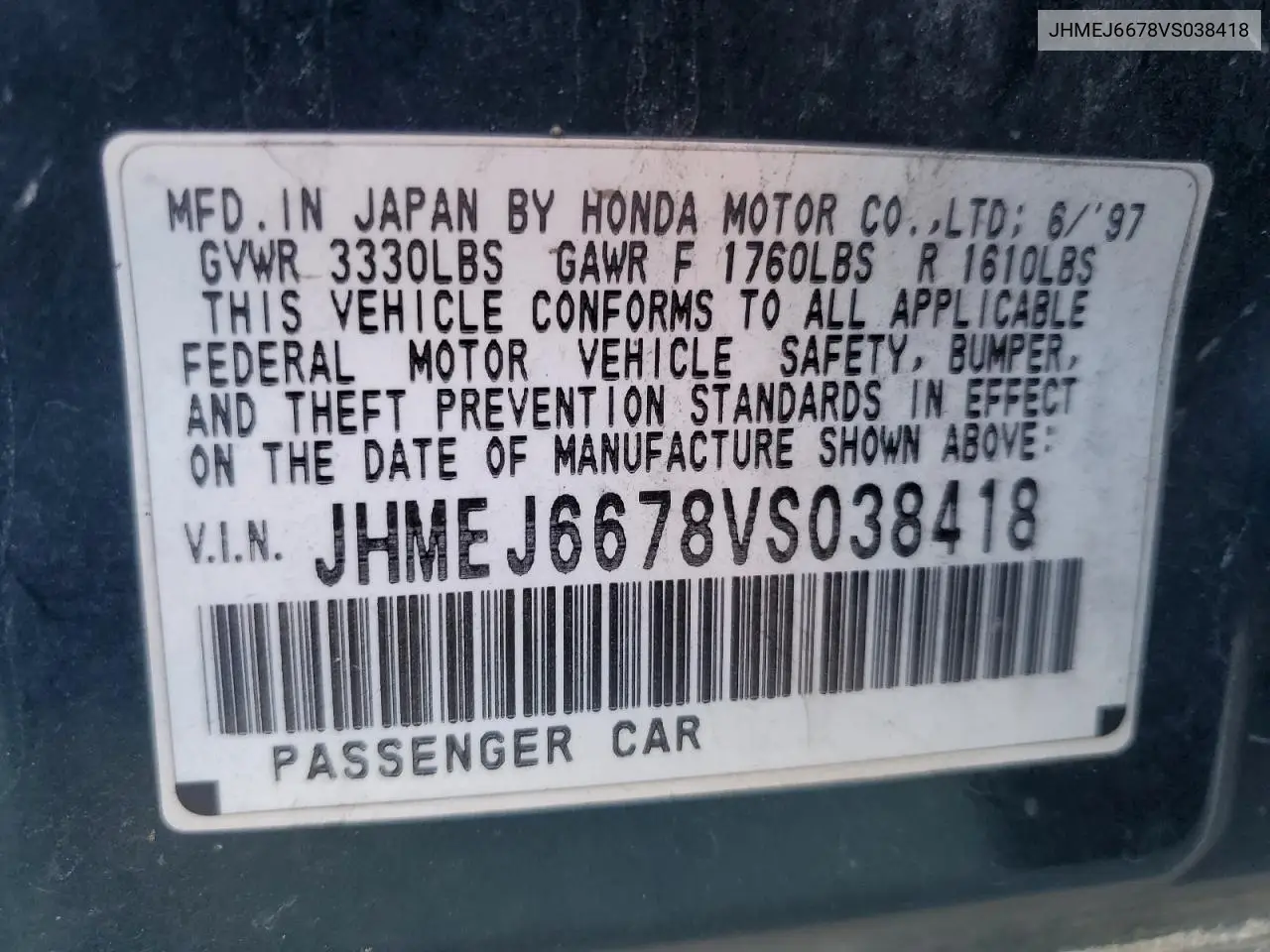 JHMEJ6678VS038418 1997 Honda Civic Lx