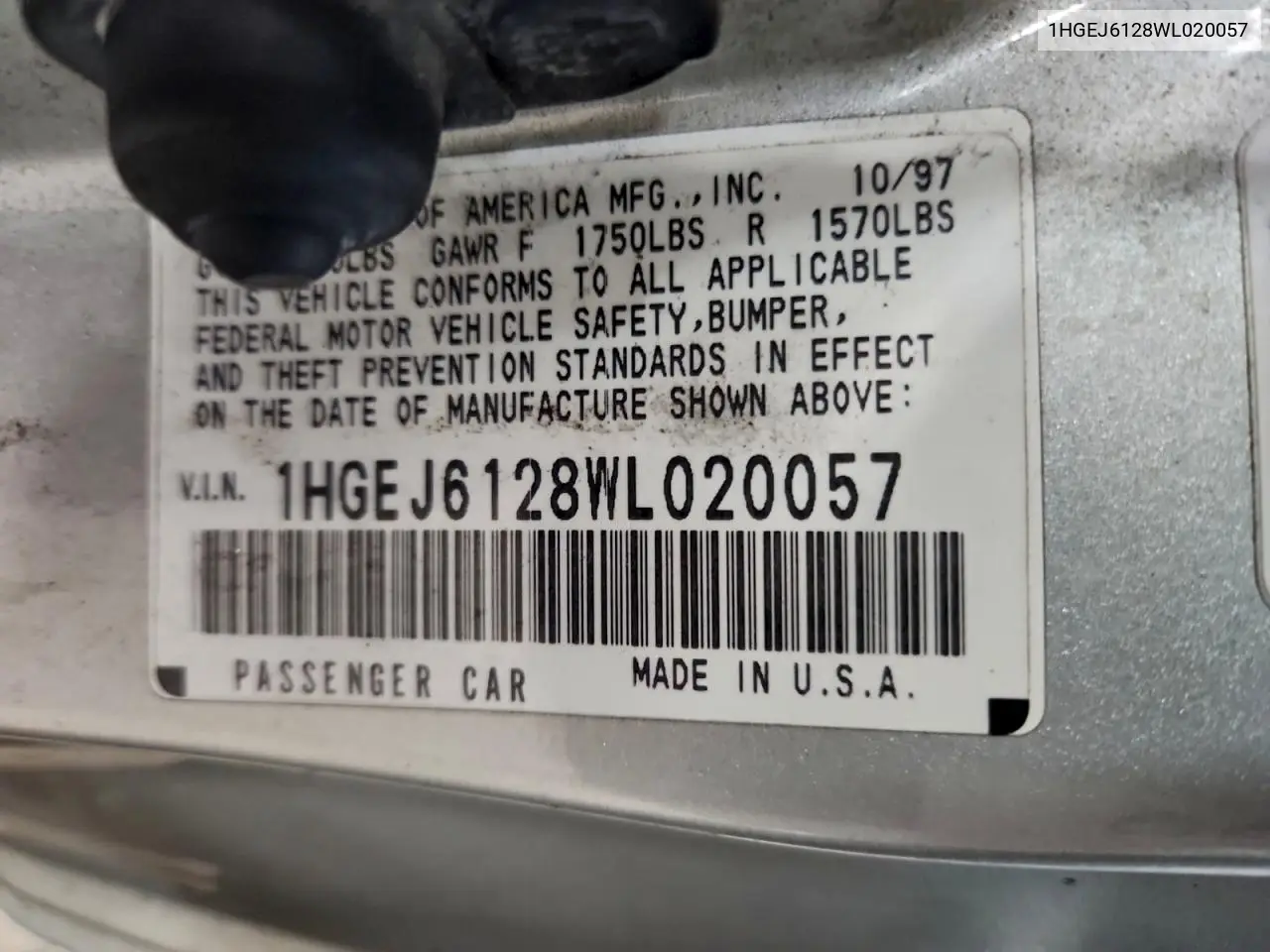 1HGEJ6128WL020057 1998 Honda Civic Dx