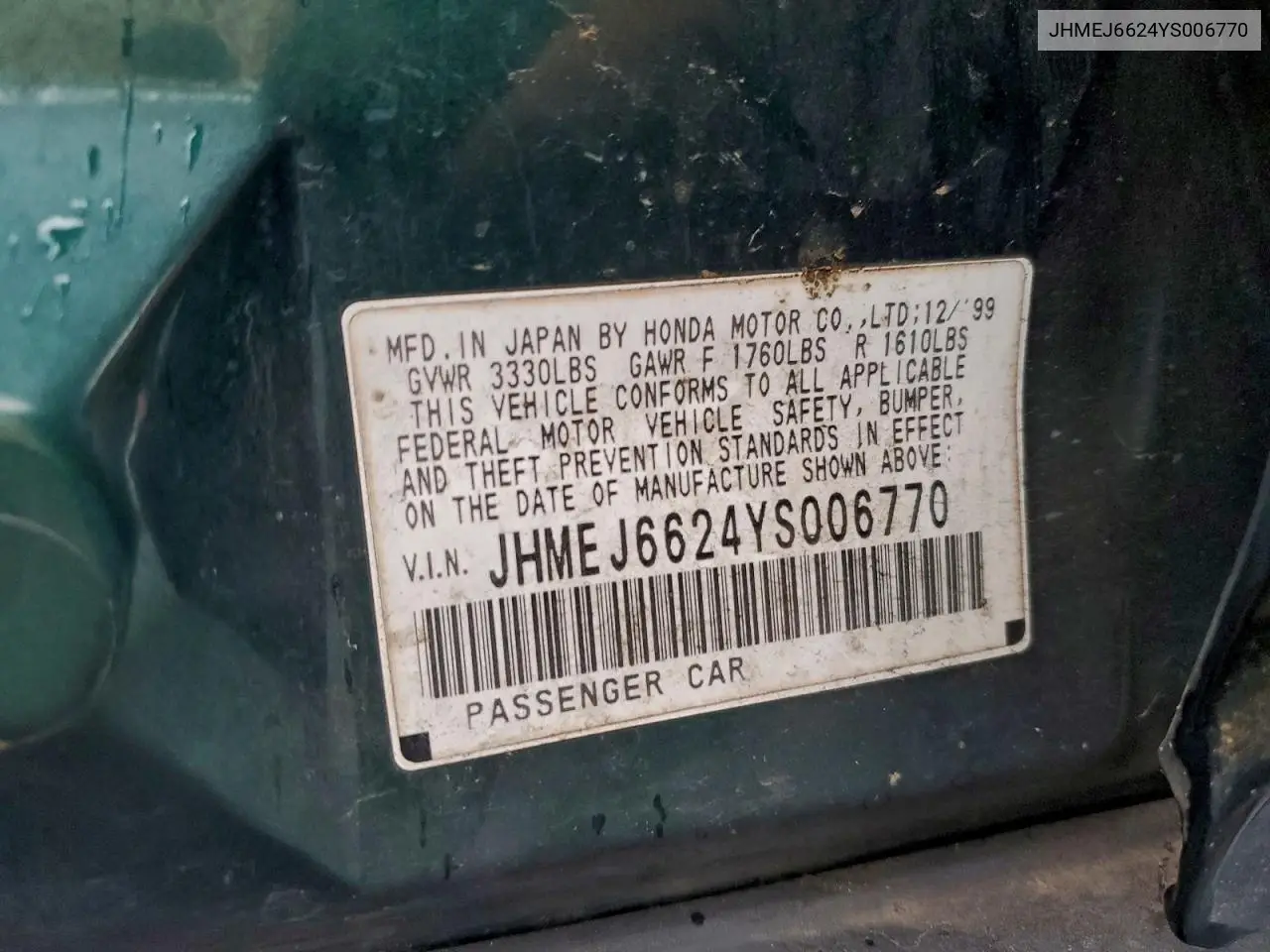 JHMEJ6624YS006770 2000 Honda Civic Dx