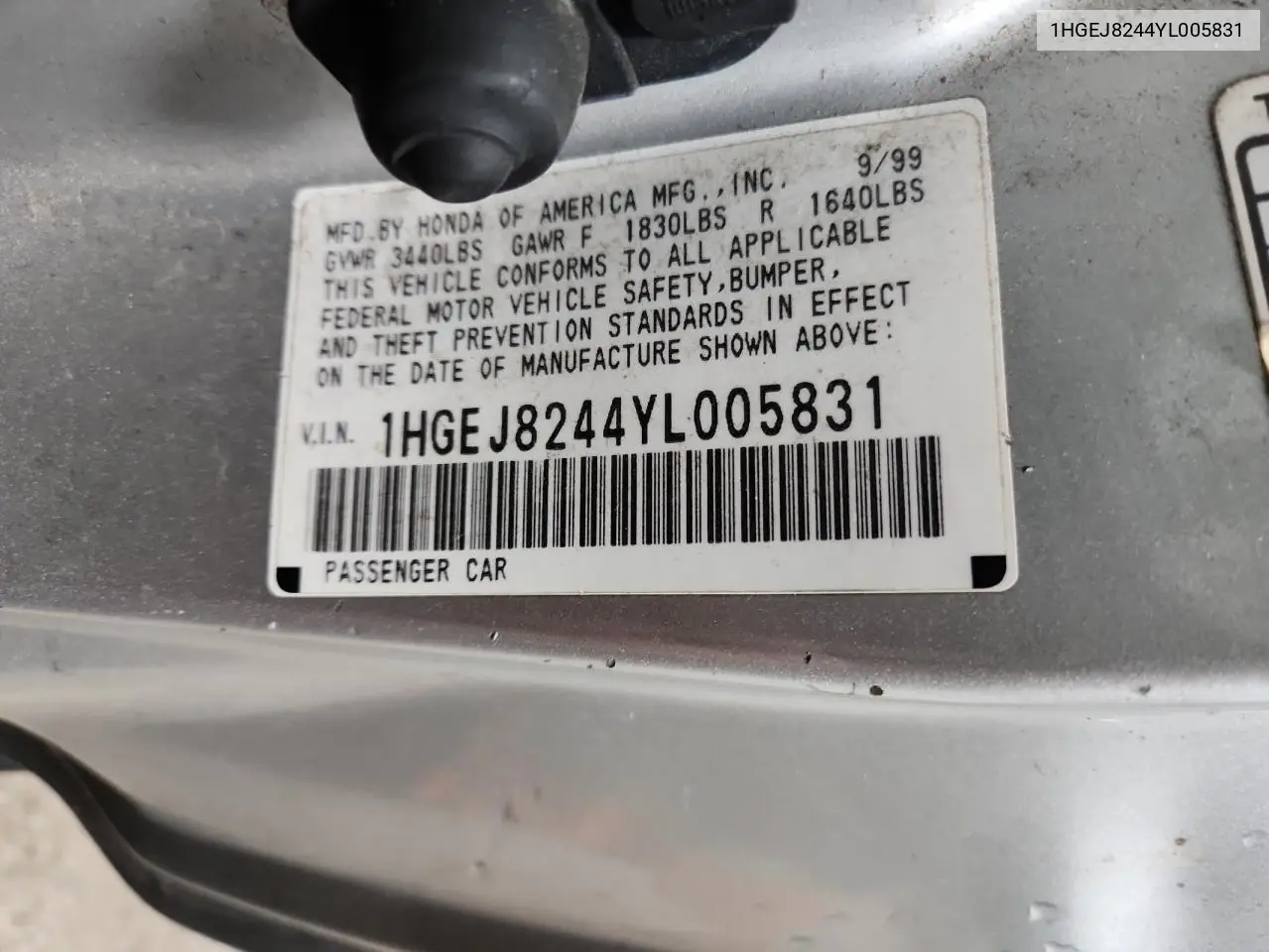 1HGEJ8244YL005831 2000 Honda Civic Ex